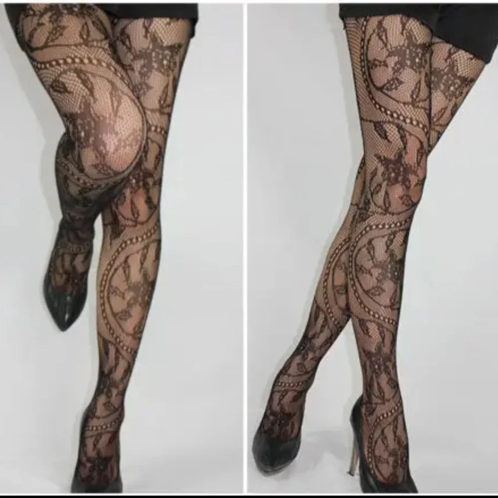 🔥Sexy Black floral lace fishnet stockings pantyhose OSFM - Picture 3 of 3